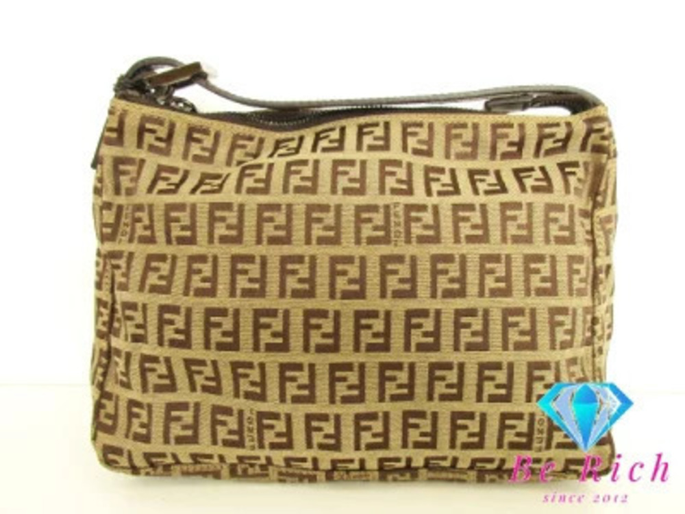 Fendi Hand Pouch Clutch Bag Zucchino Canvas Leather Handbag